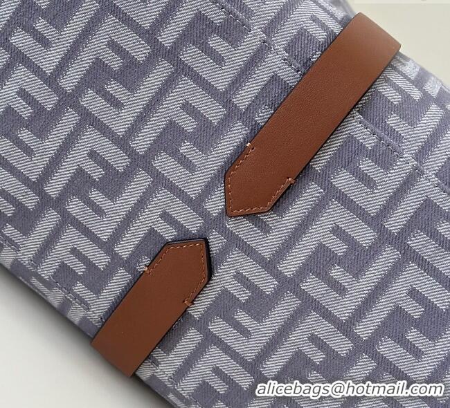 Promotional Fendi Summer Tote Bag in Blue denim-effect FF jacquard with Fringes 8683 Light Blue 2025