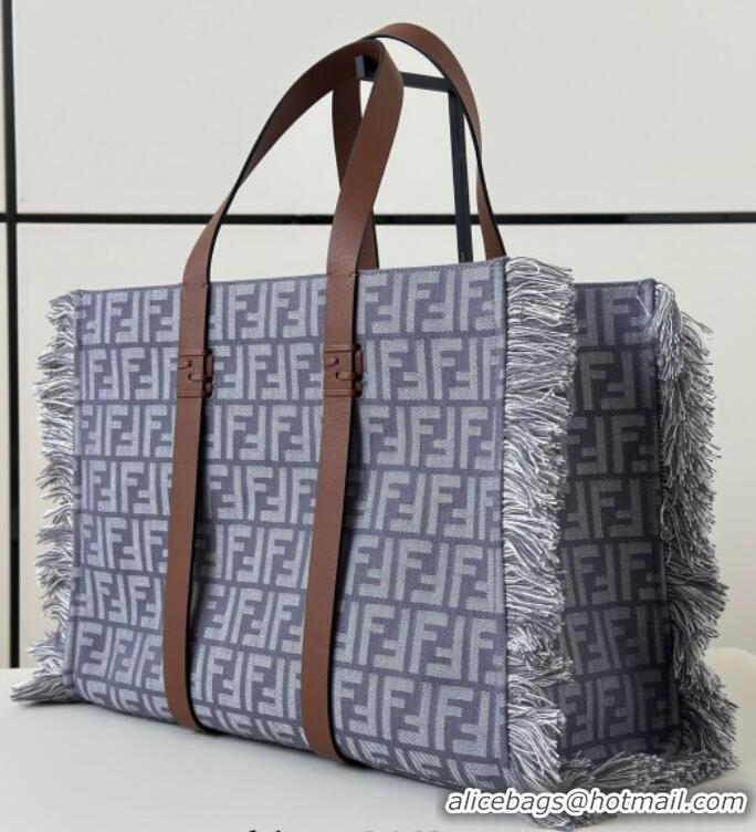 Promotional Fendi Summer Tote Bag in Blue denim-effect FF jacquard with Fringes 8683 Light Blue 2025