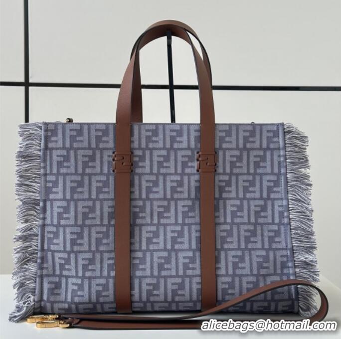 Promotional Fendi Summer Tote Bag in Blue denim-effect FF jacquard with Fringes 8683 Light Blue 2025
