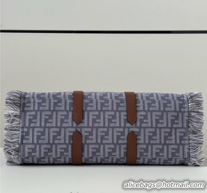 Promotional Fendi Summer Tote Bag in Blue denim-effect FF jacquard with Fringes 8683 Light Blue 2025