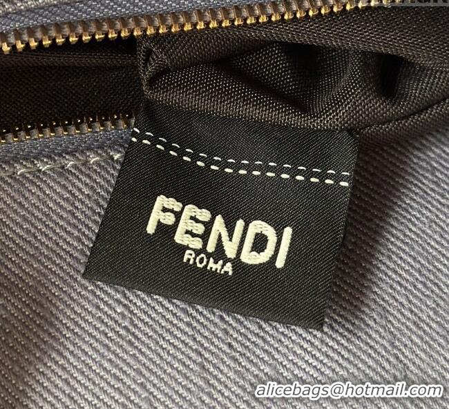 Promotional Fendi Summer Tote Bag in Blue denim-effect FF jacquard with Fringes 8683 Light Blue 2025