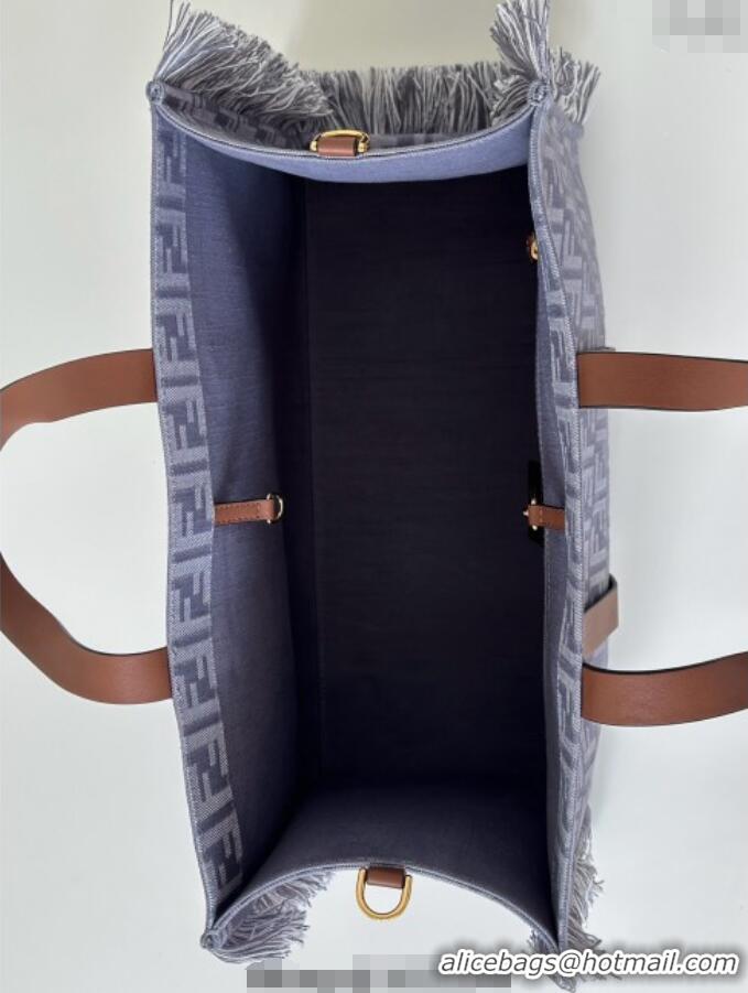 Promotional Fendi Summer Tote Bag in Blue denim-effect FF jacquard with Fringes 8683 Light Blue 2025