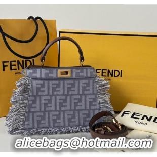 Grade Design Fendi Peekaboo ISeeU Petite Bag in Blue denim-effect FF jacquard with fringes F8682 2025