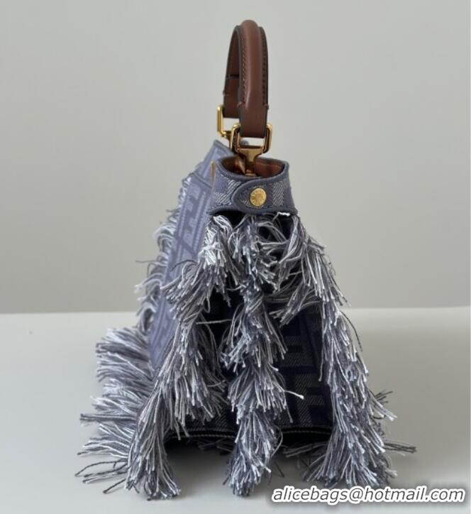 Grade Design Fendi Peekaboo ISeeU Petite Bag in Blue denim-effect FF jacquard with fringes F8682 2025