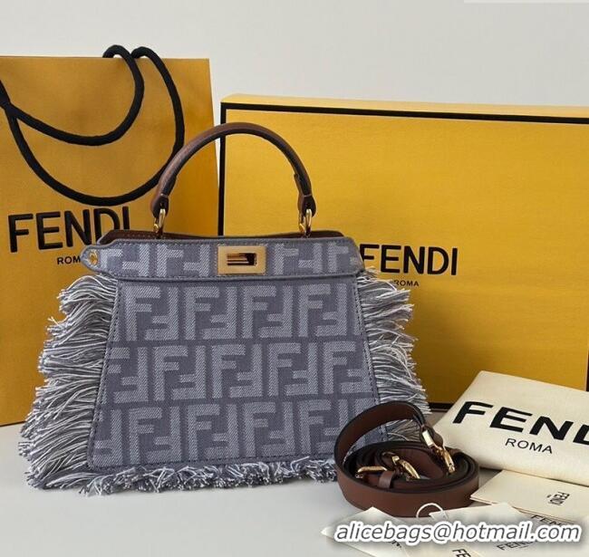 Grade Design Fendi Peekaboo ISeeU Petite Bag in Blue denim-effect FF jacquard with fringes F8682 2025