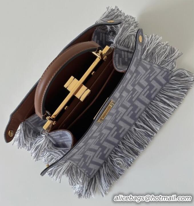 Grade Design Fendi Peekaboo ISeeU Petite Bag in Blue denim-effect FF jacquard with fringes F8682 2025