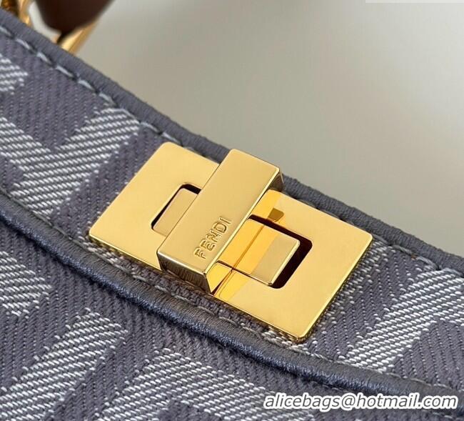 Grade Design Fendi Peekaboo ISeeU Petite Bag in Blue denim-effect FF jacquard with fringes F8682 2025