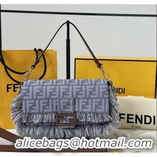 Famous Brand Fendi Baguette Bag in Blue denim-effect FF jacquard with fringes F8681 2025