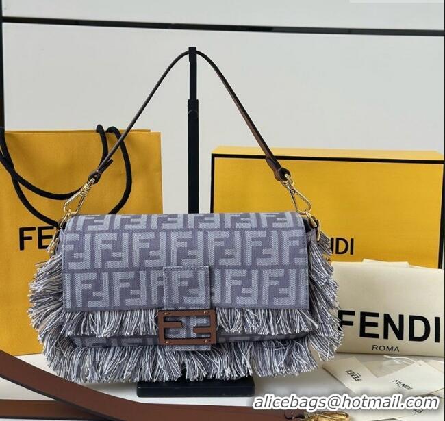 Famous Brand Fendi Baguette Bag in Blue denim-effect FF jacquard with fringes F8681 2025