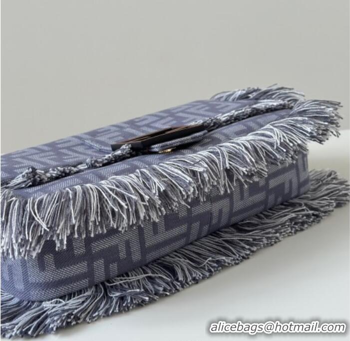 Famous Brand Fendi Baguette Bag in Blue denim-effect FF jacquard with fringes F8681 2025