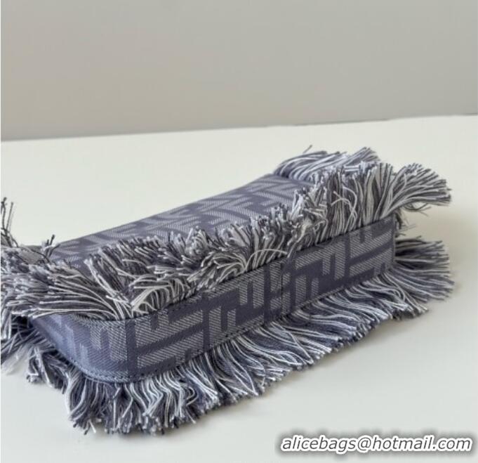 Super Quality Fendi Baguette Pouch Mini Bag in Blue denim-effect FF jacquard with fringes 073D 2025