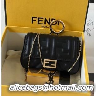 Best Price Fendi Nano Baguette Charm in Black FF Lambskin Leather 0136F Black 2025