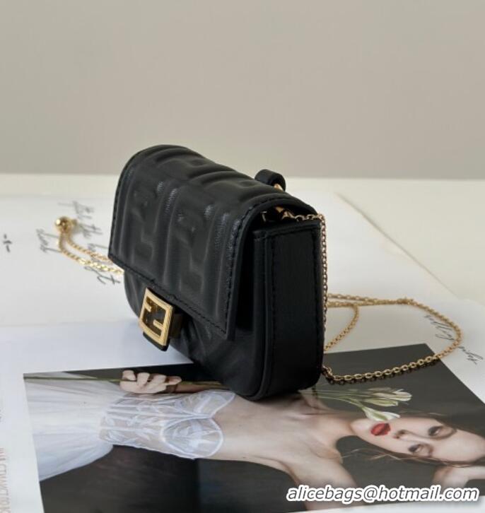 Best Price Fendi Nano Baguette Charm in Black FF Lambskin Leather 0136F Black 2025