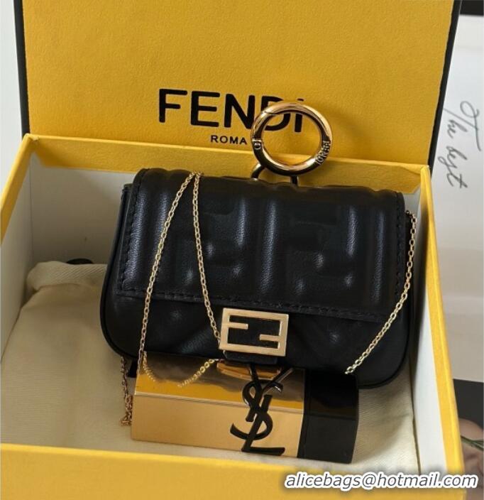 Best Price Fendi Nano Baguette Charm in Black FF Lambskin Leather 0136F Black 2025