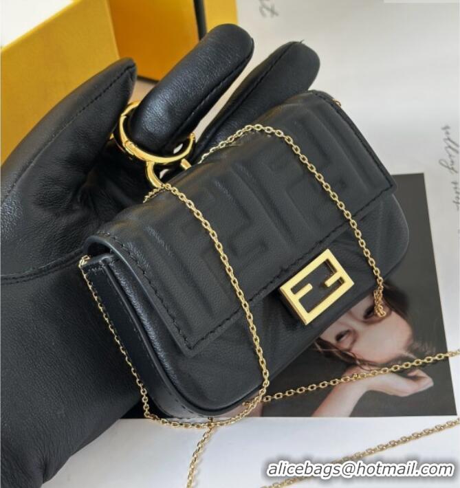 Best Price Fendi Nano Baguette Charm in Black FF Lambskin Leather 0136F Black 2025