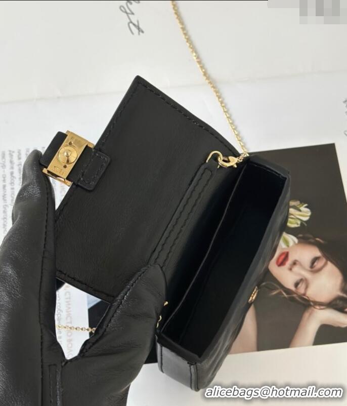 Best Price Fendi Nano Baguette Charm in Black FF Lambskin Leather 0136F Black 2025