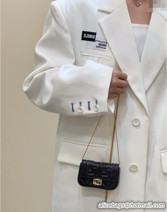 Best Price Fendi Nano Baguette Charm in Black FF Lambskin Leather 0136F Black 2025