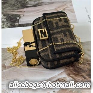 Super Quality Fendi Nano Baguette Charm in Brown FF jacquard fabric F0136 2025