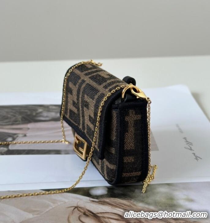 Super Quality Fendi Nano Baguette Charm in Brown FF jacquard fabric F0136 2025