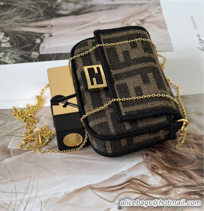 Super Quality Fendi Nano Baguette Charm in Brown FF jacquard fabric F0136 2025