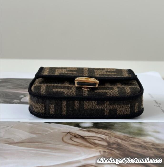 Super Quality Fendi Nano Baguette Charm in Brown FF jacquard fabric F0136 2025