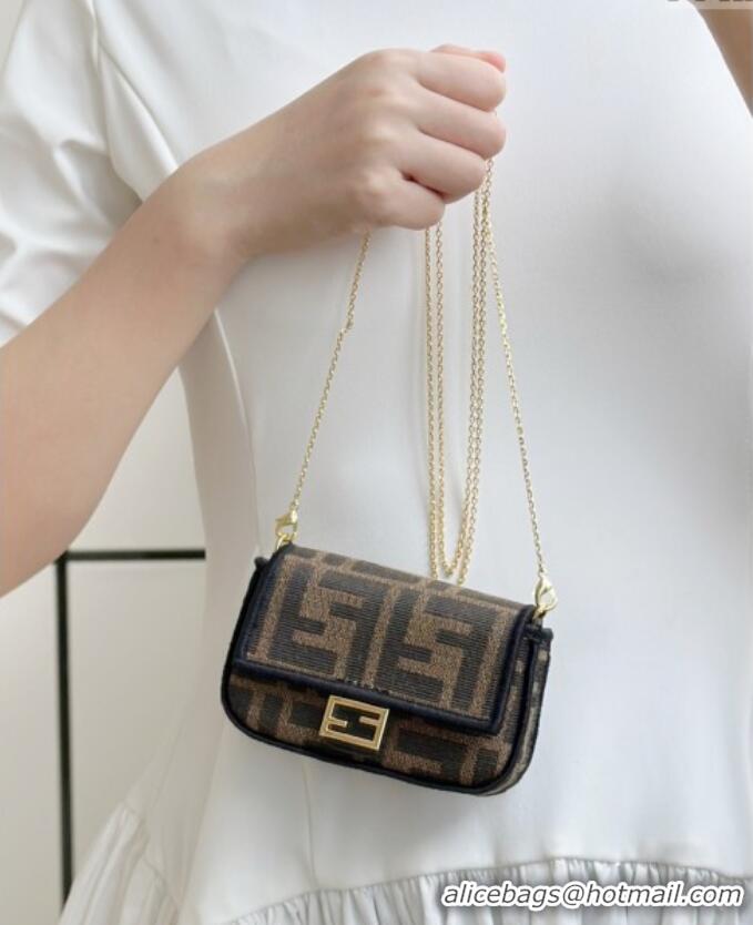 Super Quality Fendi Nano Baguette Charm in Brown FF jacquard fabric F0136 2025