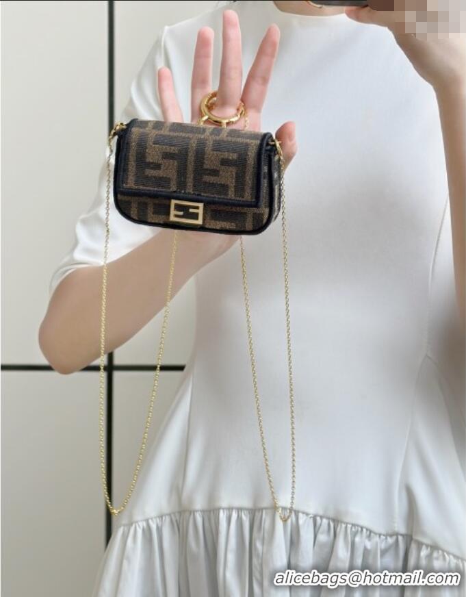 Super Quality Fendi Nano Baguette Charm in Brown FF jacquard fabric F0136 2025