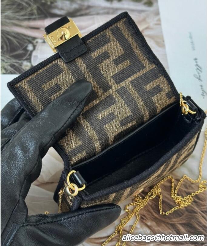 Super Quality Fendi Nano Baguette Charm in Brown FF jacquard fabric F0136 2025