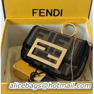 Reasonable Price Fendi Nano Baguette Charm in Brown FF jacquard fabric 8567E 2025