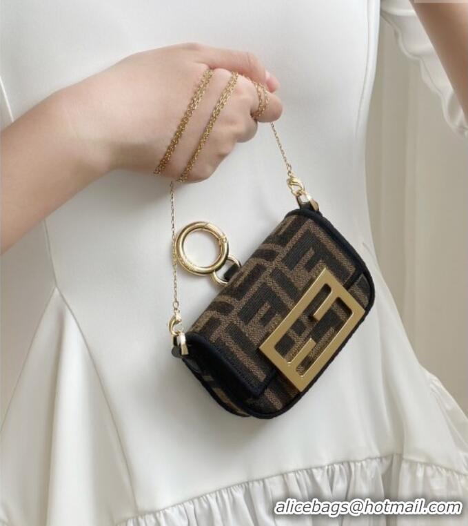 Reasonable Price Fendi Nano Baguette Charm in Brown FF jacquard fabric 8567E 2025