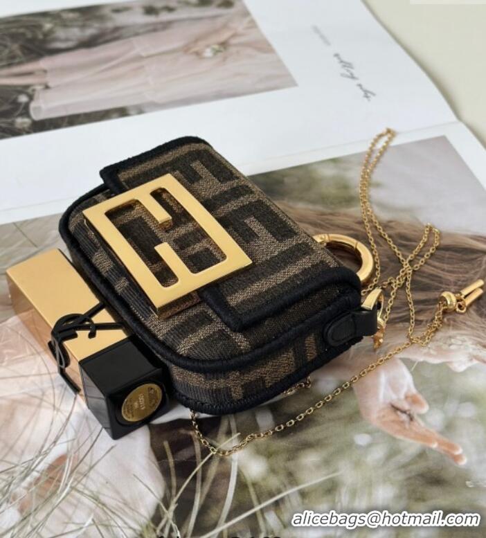 Reasonable Price Fendi Nano Baguette Charm in Brown FF jacquard fabric 8567E 2025