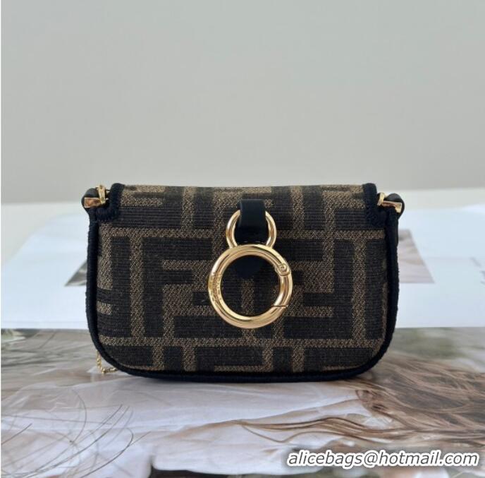 Reasonable Price Fendi Nano Baguette Charm in Brown FF jacquard fabric 8567E 2025