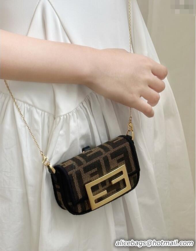 Reasonable Price Fendi Nano Baguette Charm in Brown FF jacquard fabric 8567E 2025