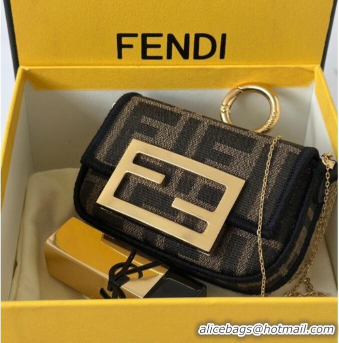 Reasonable Price Fendi Nano Baguette Charm in Brown FF jacquard fabric 8567E 2025