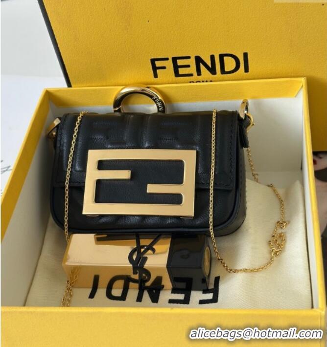Trendy Design Fendi Nano Baguette Charm in FF Leather 8567 Black 2025