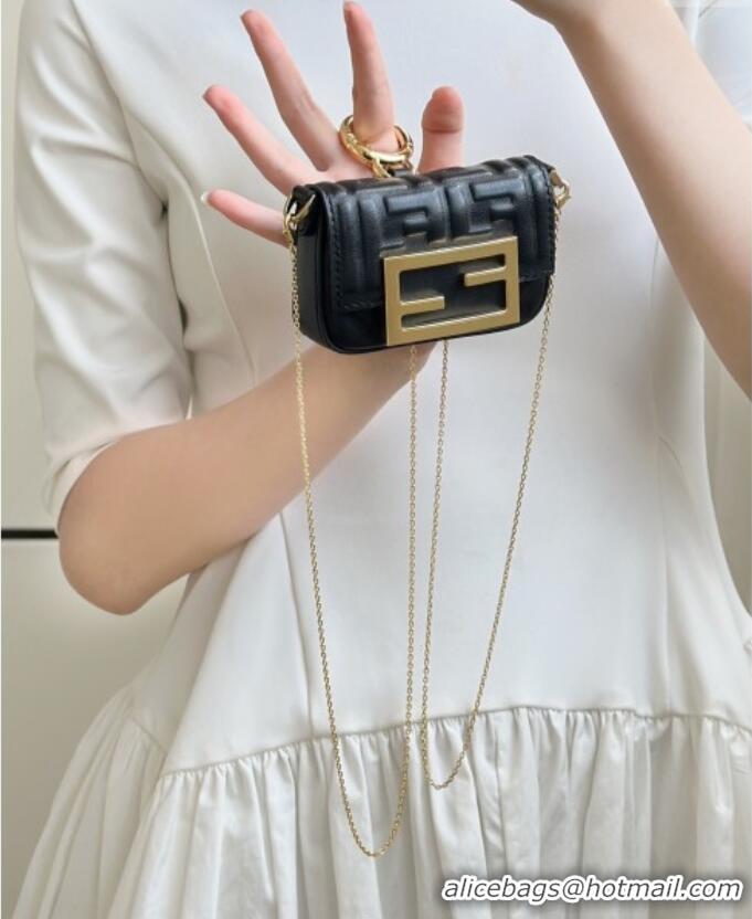Trendy Design Fendi Nano Baguette Charm in FF Leather 8567 Black 2025