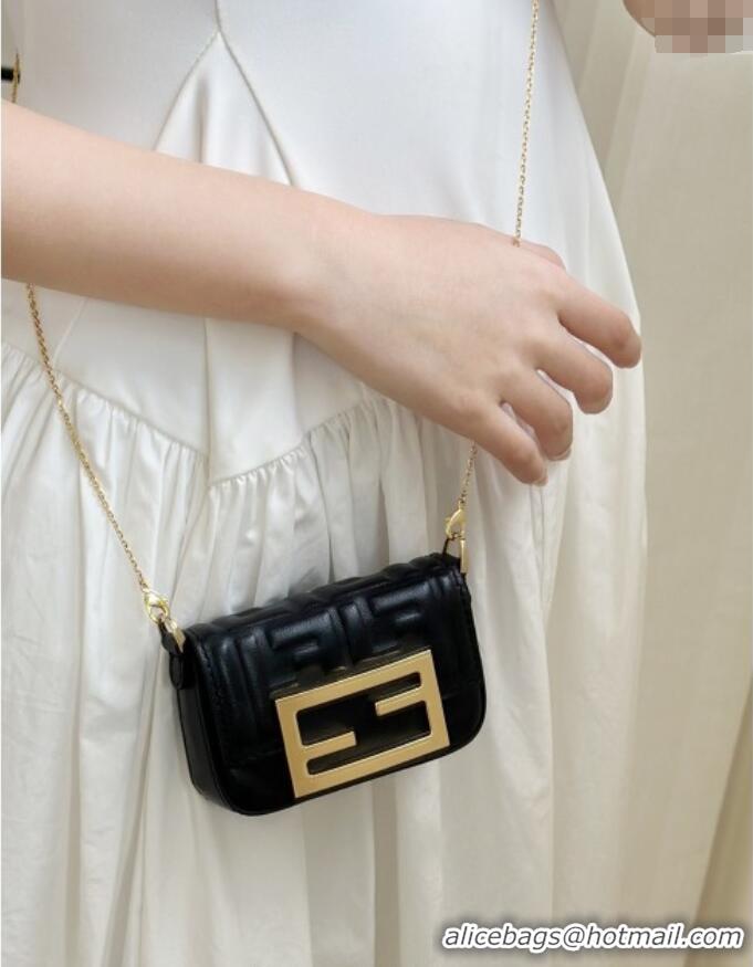 Trendy Design Fendi Nano Baguette Charm in FF Leather 8567 Black 2025