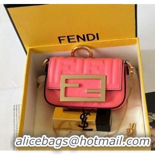New Design Fendi Nano Baguette Charm in FF Leather 8567 Pink 2025