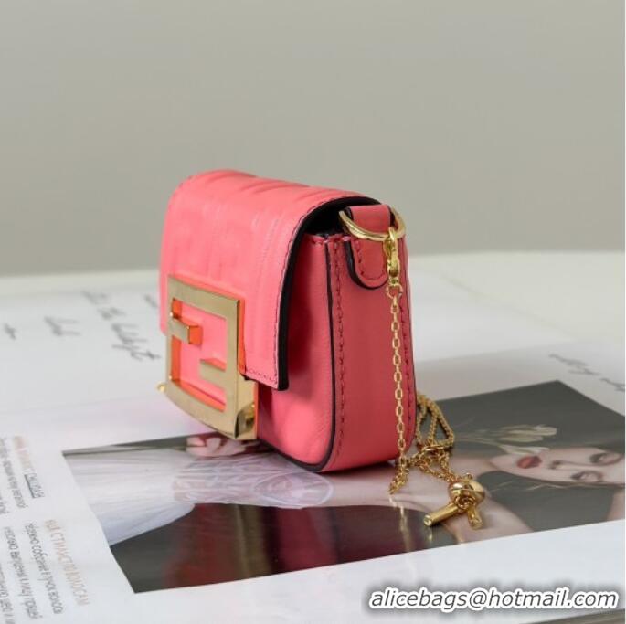 New Design Fendi Nano Baguette Charm in FF Leather 8567 Pink 2025