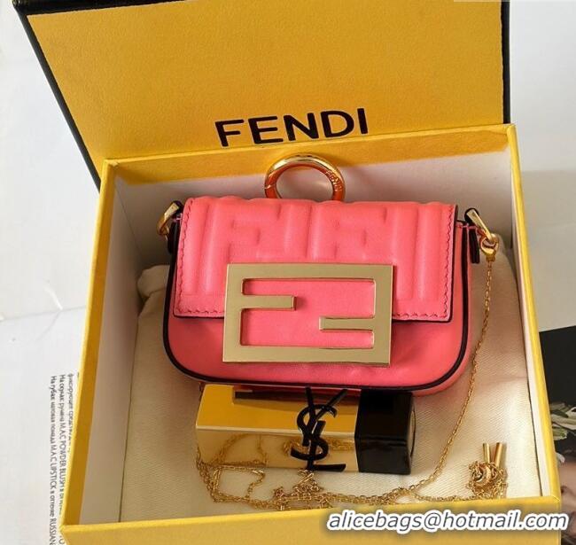 New Design Fendi Nano Baguette Charm in FF Leather 8567 Pink 2025
