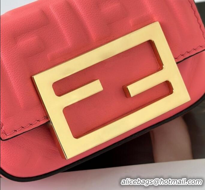 New Design Fendi Nano Baguette Charm in FF Leather 8567 Pink 2025
