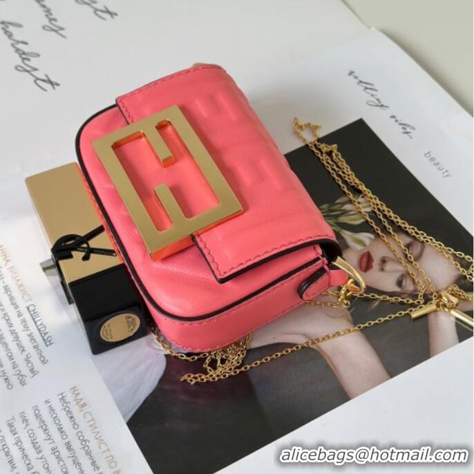 New Design Fendi Nano Baguette Charm in FF Leather 8567 Pink 2025