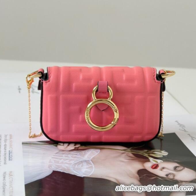New Design Fendi Nano Baguette Charm in FF Leather 8567 Pink 2025