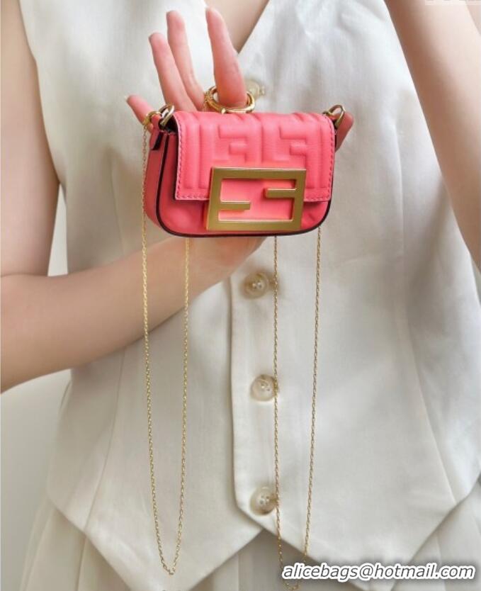 New Design Fendi Nano Baguette Charm in FF Leather 8567 Pink 2025