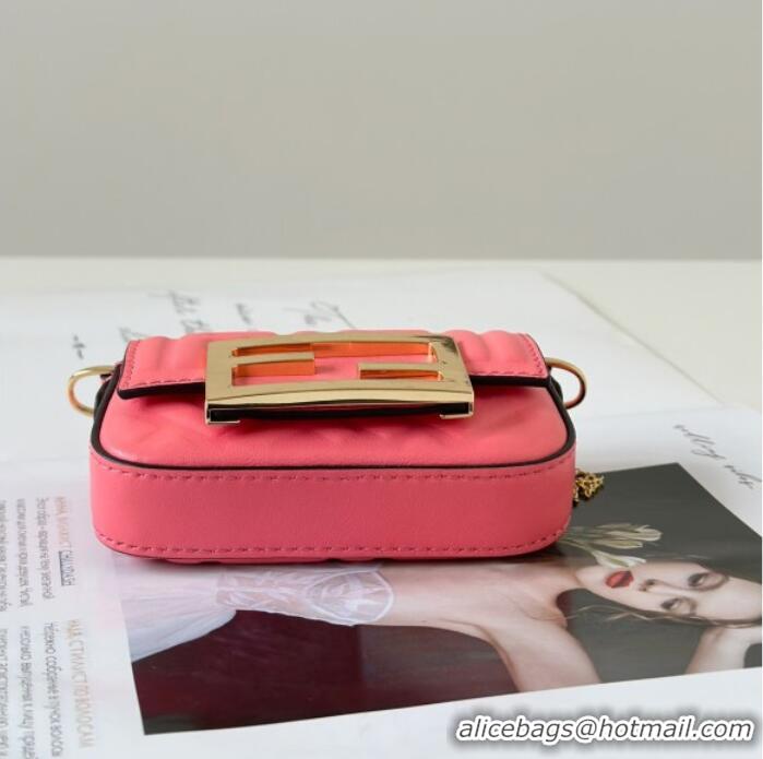 New Design Fendi Nano Baguette Charm in FF Leather 8567 Pink 2025