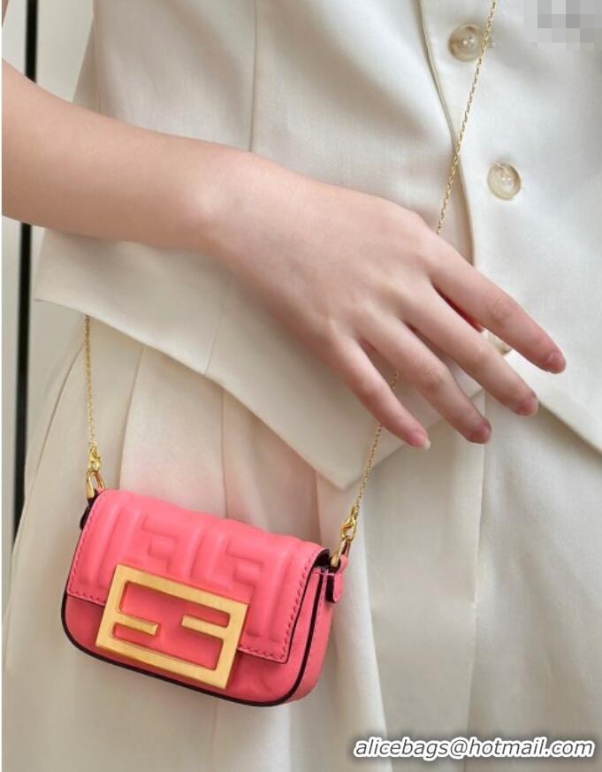 New Design Fendi Nano Baguette Charm in FF Leather 8567 Pink 2025