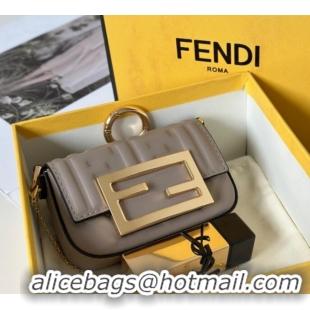 Best Quality Fendi Nano Baguette Charm in FF Leather 8567 Grey 2025