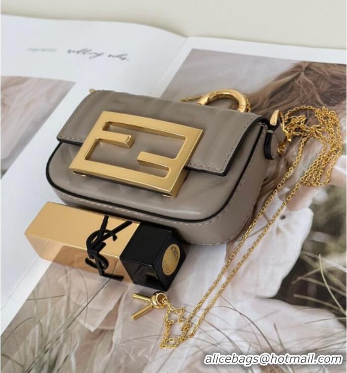Best Quality Fendi Nano Baguette Charm in FF Leather 8567 Grey 2025