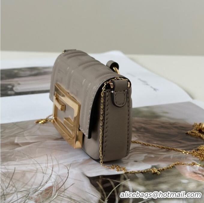 Best Quality Fendi Nano Baguette Charm in FF Leather 8567 Grey 2025