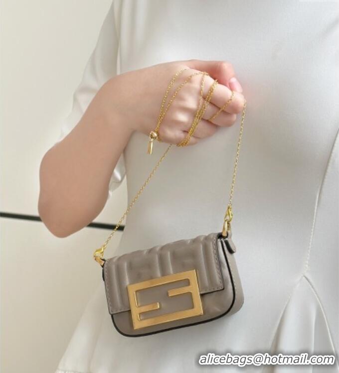 Best Quality Fendi Nano Baguette Charm in FF Leather 8567 Grey 2025